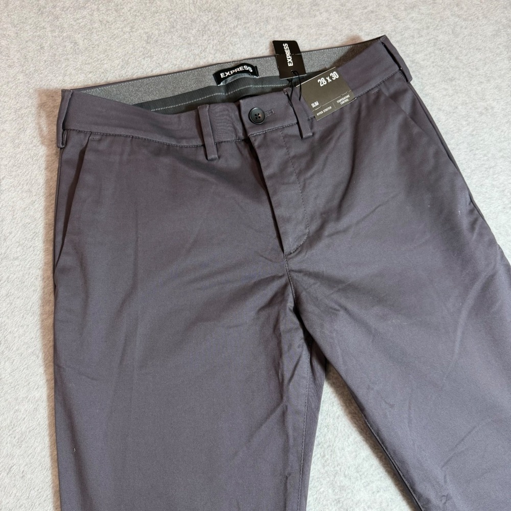 Express Men's Slim Fit Hyper Stretch Chino Pants 28x30 Gray Temperature Control